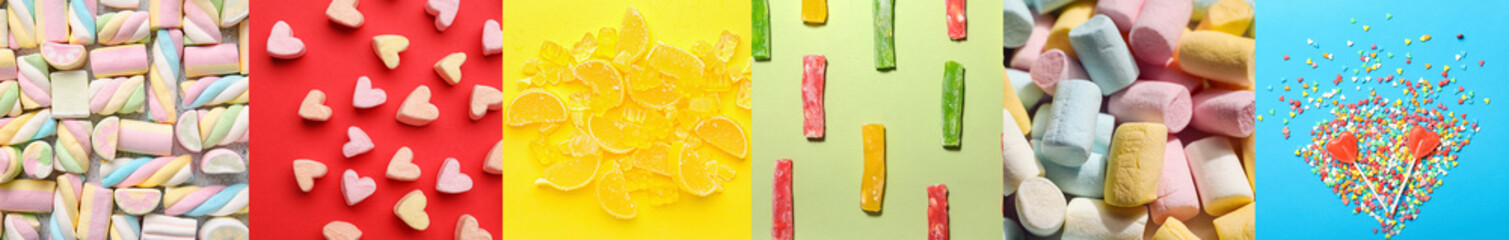 Obraz premium Collage with many different candies and sweets