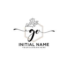 Initial letter GE beauty handwriting logo vector