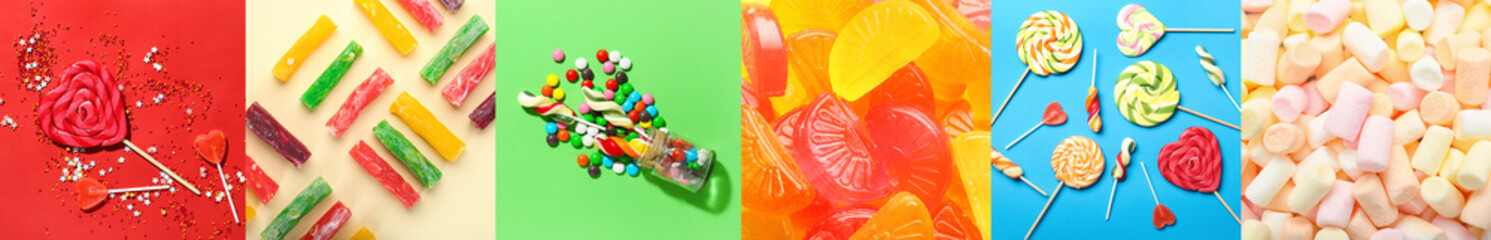 Collage with many different candies and sweets