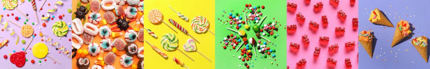 Collage with many different candies and sweets