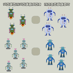 Fototapeta premium Developing activities for children, compare which more robots. Logic game for children, mathematical inequalities.