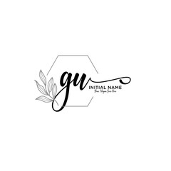 Initial letter GU beauty handwriting logo vector