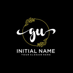 GU Initial handwriting logo vector. Hand lettering for designs.