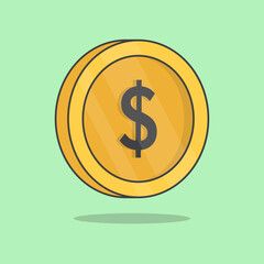 Gold Coins With Dollar Currency Sign Cartoon Vector Illustration. Dollar Coins Flat Icon Outline