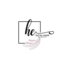 Initial letter HE beauty handwriting logo vector