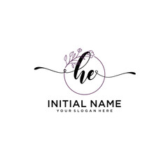 Initial letter HE beauty handwriting logo vector