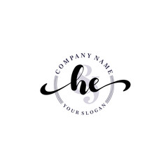 HE Initial handwriting logo vector. Hand lettering for designs.