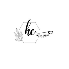 Initial letter HE beauty handwriting logo vector