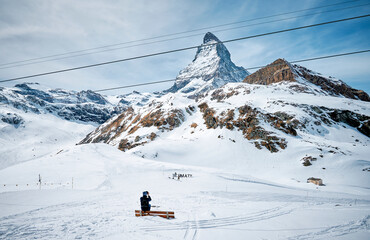 Obraz premium A Landscape of Matterhorn from Schwarzsee cable car station, Zermatt