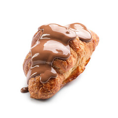 Delicious croissants with chocolate on white background