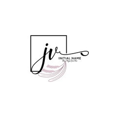 Initial letter JV beauty handwriting logo vector
