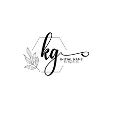 Initial letter KG beauty handwriting logo vector - obrazy, fototapety, plakaty