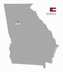 Gray map of Georgia, federal state of USA. Silhouette of Georgian abstract outline editable map with borders and flag of federal state realistic vector illustration