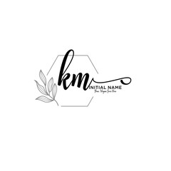 Initial letter KM beauty handwriting logo vector