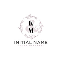 Initial letter KM beauty handwriting logo vector