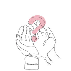 continuous line drawing hand showing question mark symbol illustration