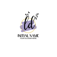 Initial letter LD beauty handwriting logo vector