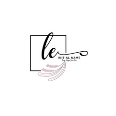 Initial letter LE beauty handwriting logo vector