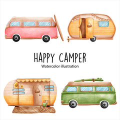 Fototapeta happy camper, camping time. Vector illustration. obraz