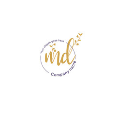 Initial letter MD beauty handwriting logo vector
