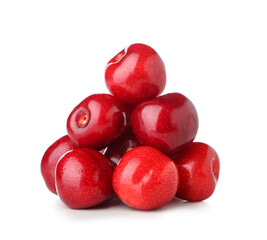 Heap of sweet cherries on white background