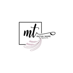 Initial letter MT beauty handwriting logo vector