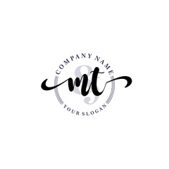 MT Initial handwriting logo vector. Hand lettering for designs.