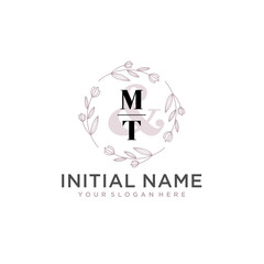 Initial letter MT beauty handwriting logo vector