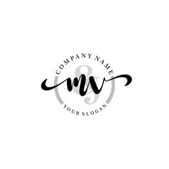 MV Initial handwriting logo vector. Hand lettering for designs.