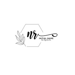 Initial letter NR beauty handwriting logo vector