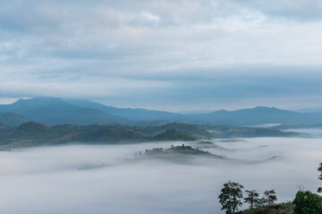 misty landscape in the morning surrounded by mountains Sea of ​​mist at Doi Ti Doo Nan, Thailand
Nan Thailand tourist attractions , Doi tee doo