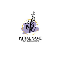 Initial letter OK beauty handwriting logo vector