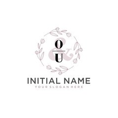 Initial letter OU beauty handwriting logo vector