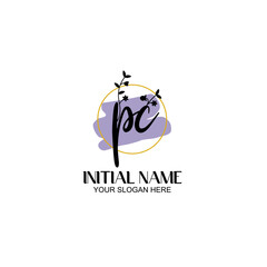 Initial letter PC beauty handwriting logo vector
