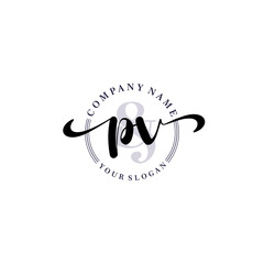 PV Initial handwriting logo vector. Hand lettering for designs.