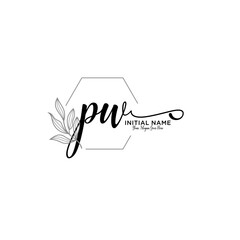 Initial letter PW beauty handwriting logo vector