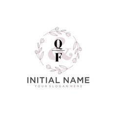 Initial letter QF beauty handwriting logo vector