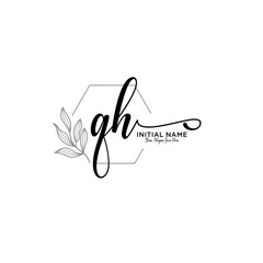Initial letter QH beauty handwriting logo vector