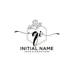 Initial letter QI beauty handwriting logo vector