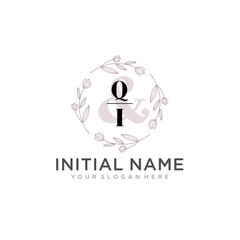 Initial letter QI beauty handwriting logo vector