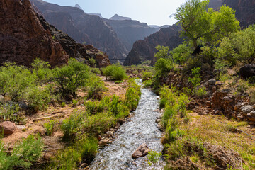 Fototapeta na wymiar Bright Angel Creek Flowing Into The Colorado River Near Phantom Ranch, Grand Canyon National Park, Arizona, USA