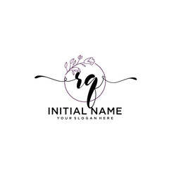 Initial letter RQ beauty handwriting logo vector