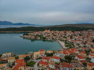 Naklejka na ściany i meble Aerial panoramic view from the picturesque fishing village of Galaxidi or Galaxeidi. It is a famous coastal village and a former municipality in the southern part of Phocis, Greece, Europe