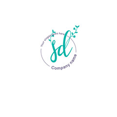 Initial letter SD beauty handwriting logo vector