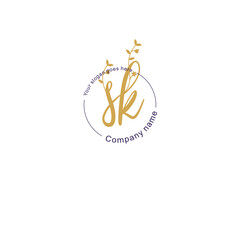 Initial letter SK beauty handwriting logo vector