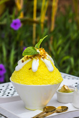 yummy durian bingsu in white cup