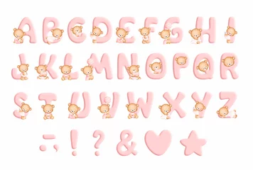 Stickers muraux Licornes Set of Alphabet and cute baby bear