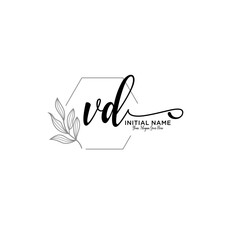 Initial letter VD beauty handwriting logo vector - obrazy, fototapety, plakaty