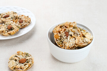 Florentine Cookies with mixed nut and dried fruits and seeds. Gluten free.
