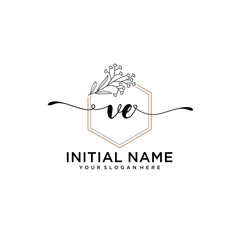 Initial letter VE beauty handwriting logo vector